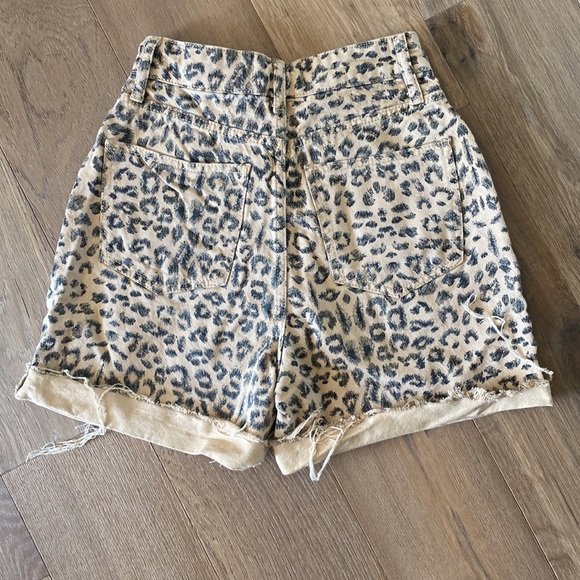 Free People High Waist Leopard Denim Shorts - Picture 5 of 7